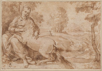 D 001
<br/>
De maagd en de eenhoorn
<br/>
<em>Domenichino (1581-1641) - kopie naar</em>